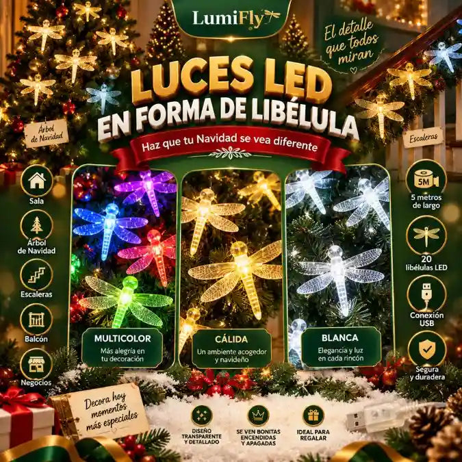 🦋✨ LumiFly — Luces Lineales De Libelula Navidad 5m🎄