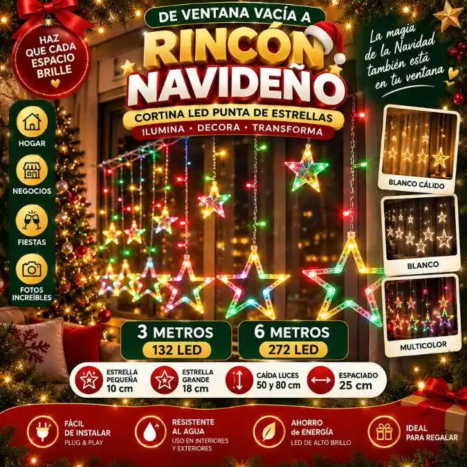 StarGlow ⭐ Cortina de Estrellas LED 🎄 | Convierte tu Ventana en un Rincón Navideño ✨🏠