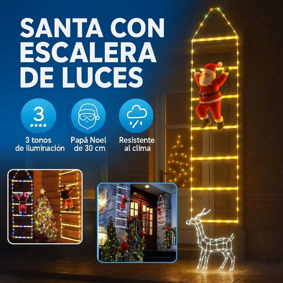 Santa en la Escalera 2 metros de luz, color y espíritu navideño en tu casa