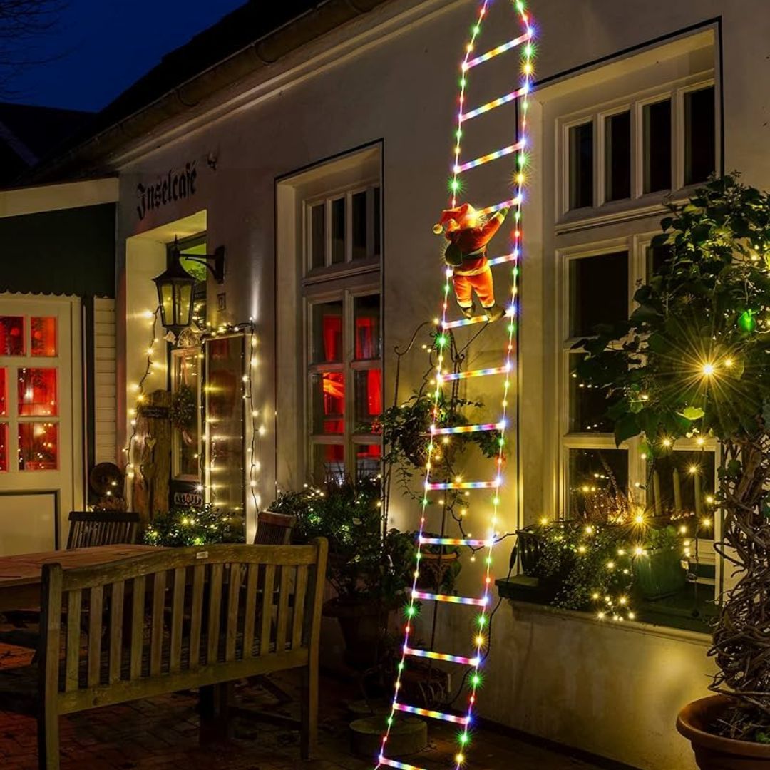 Santa en la Escalera 2 metros de luz, color y espíritu navideño en tu casa