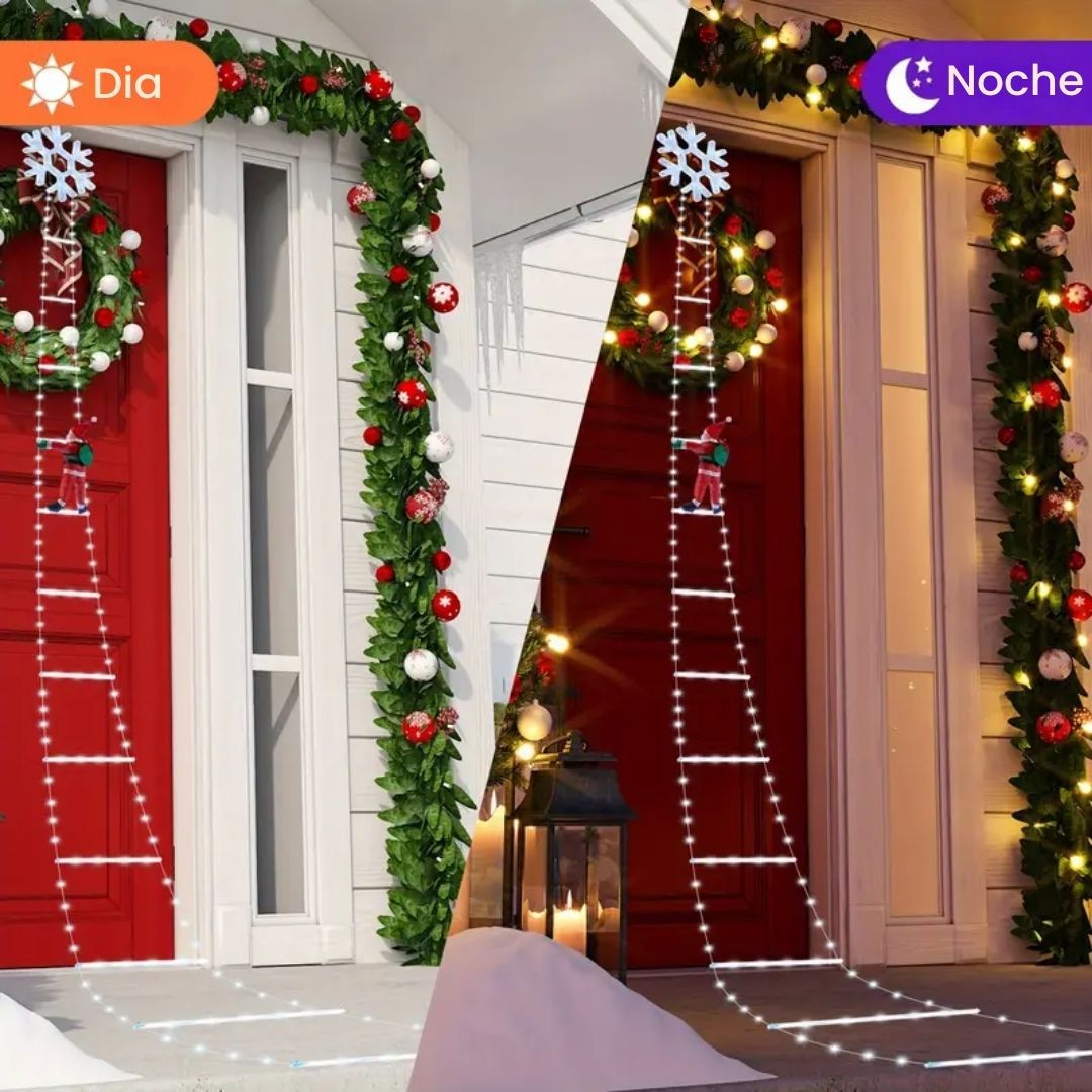 Santa en la Escalera 2 metros de luz, color y espíritu navideño en tu casa