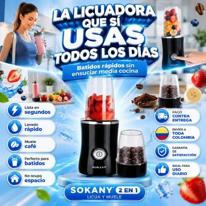 Licuadora De 2 Vasos 2 En 1 Multi sokany