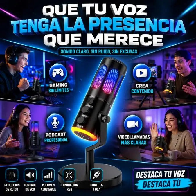 El Micrófono Dinámico RGB de Escritorio es la elección perfecta para gamers, streamers y creadores de contenido que buscan calidad de sonido y estilo.