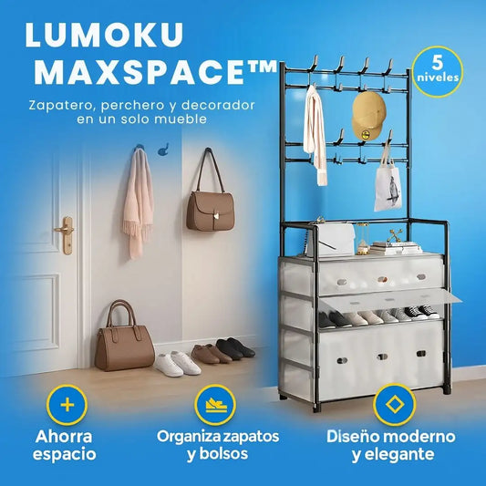 LUMOKU® MAXSPACE™ Zapatero, perchero y decorador en un solo mueble