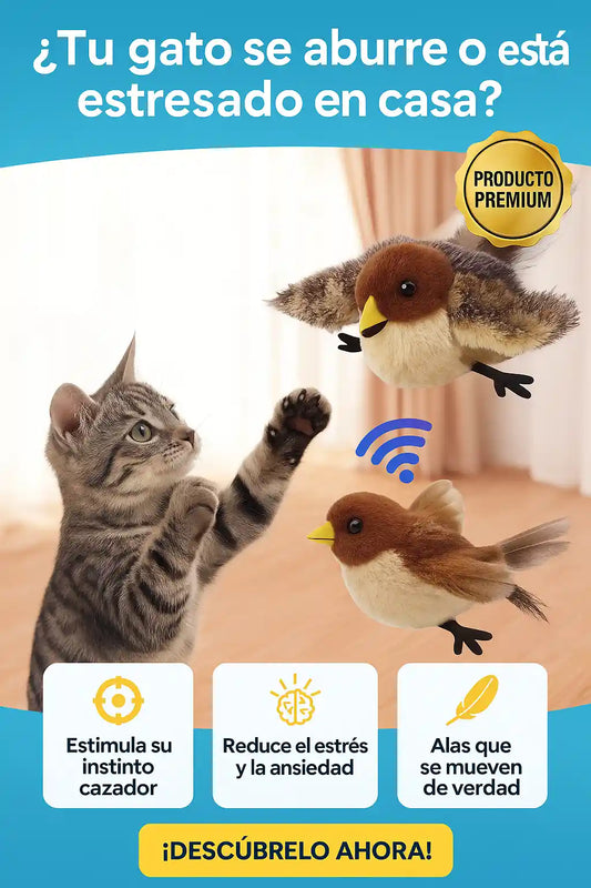 AloraFly™El pájaro interactivo que despierta el instinto cazador de tu gato