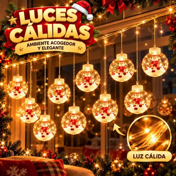 Cortina Navideña de 10 Esferas LED 🎄✨ ¡Decora tu Hogar Fácil y Rápido y Llénalo de Magia esta Navidad! 🏠🎁