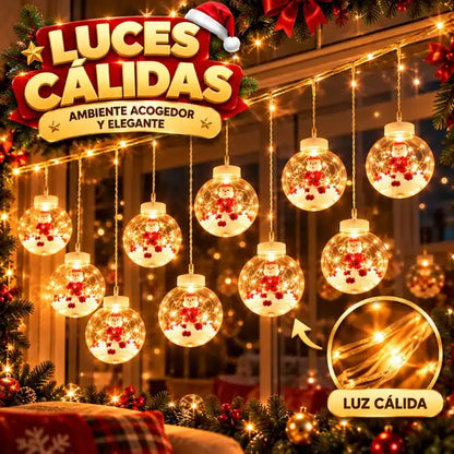 Cortina Navideña de 10 Esferas LED 🎄✨ ¡Decora tu Hogar Fácil y Rápido y Llénalo de Magia esta Navidad! 🏠🎁