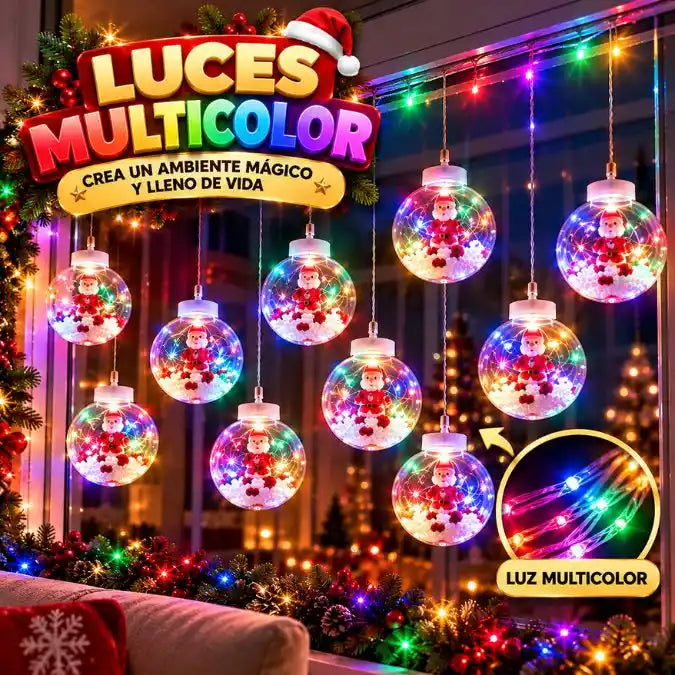 Cortina Navideña de 10 Esferas LED 🎄✨ ¡Decora tu Hogar Fácil y Rápido y Llénalo de Magia esta Navidad! 🏠🎁
