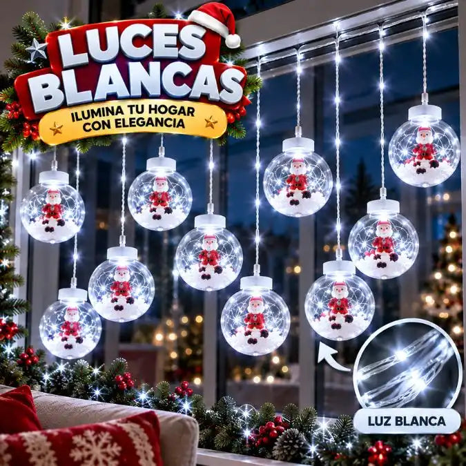 Cortina Navideña de 10 Esferas LED 🎄✨ ¡Decora tu Hogar Fácil y Rápido y Llénalo de Magia esta Navidad! 🏠🎁