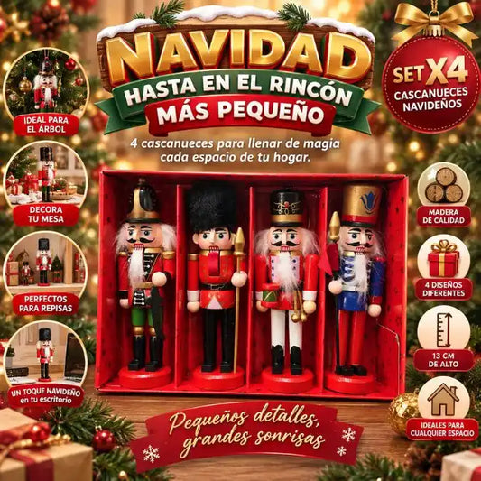 Cascanueces Navideños de Madera x4 – Navidad Hasta en el Rincón Más Pequeño 🎄