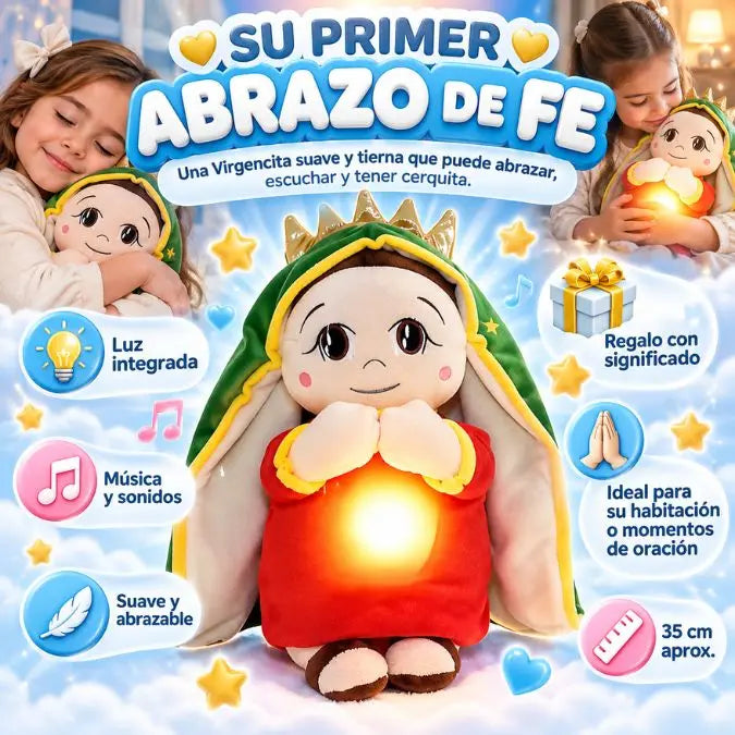 🙏 Mi Virgencita – Muñeco de Peluche con Luz y Música ✨🎵 | Su Primer Abrazo de Fe 💙