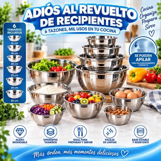 Set x6 Tazones de Acero Inoxidable Apilables – 6 Tamaños