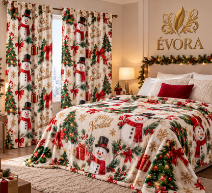 Combo Navideño de Cortinas + Cobija ÉVORA | Pon Tu Cuarto en Modo Navidad 🎅✨