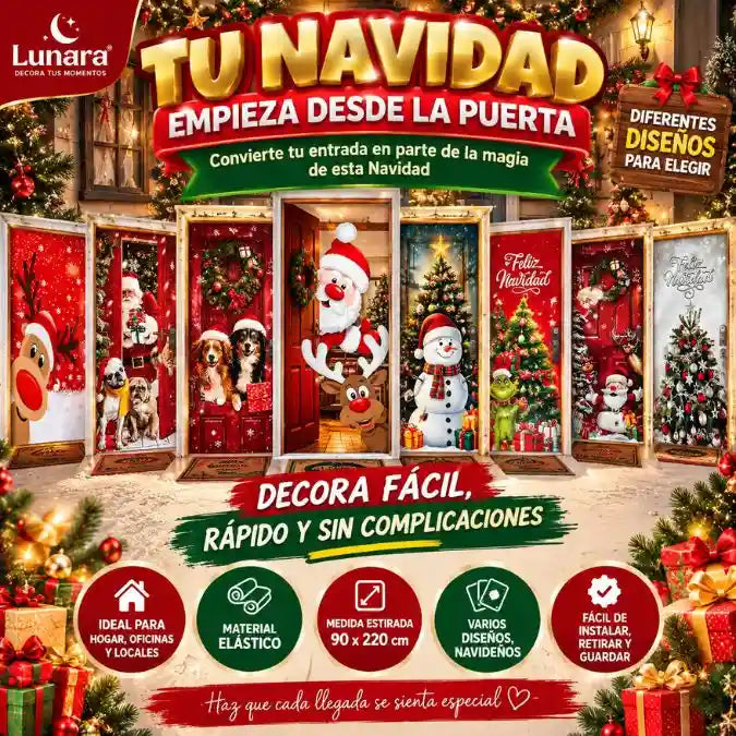 🎄 Forro Navideño Elástico para Puerta Lunara | Haz que tu Navidad Empiece Desde la Puerta 🚪✨