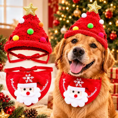 🎄 Kit Gorro + Pañoleta Navideña para Mascotas 🐶❤️ | ¡Tu Peludito También es Parte de la Navidad! 🎅✨
