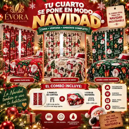 Combo Navideño de Cortinas + Cobija ÉVORA | Pon Tu Cuarto en Modo Navidad 🎅✨