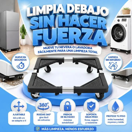 Base Móvil Ajustable para Nevera y Lavadora | Limpia Debajo Sin Hacer Fuerza