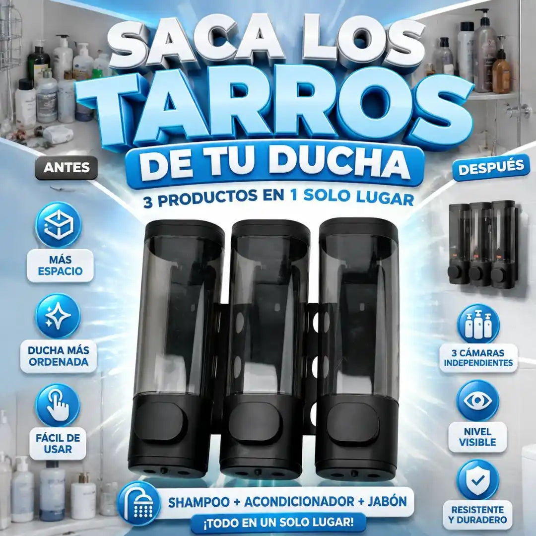 Dispensador Triple para Ducha - Saca los tarros de tu ducha
