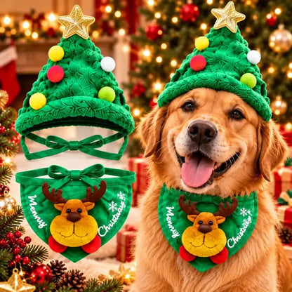 🎄 Kit Gorro + Pañoleta Navideña para Mascotas 🐶❤️ | ¡Tu Peludito También es Parte de la Navidad! 🎅✨