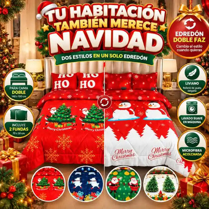 🎄 Edredón Doble Faz Navideño con 2 Fundas – ¡Transforma tu Habitación y Vive la Magia de la Navidad! 🎁