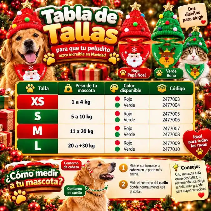 🎄 Kit Gorro + Pañoleta Navideña para Mascotas 🐶❤️ | ¡Tu Peludito También es Parte de la Navidad! 🎅✨