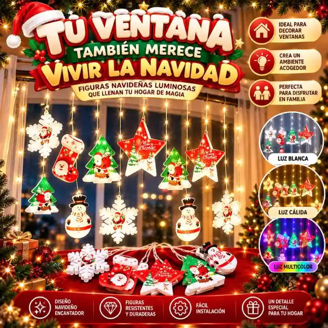 🎄 Cortina de Figuras Navideñas Luminosas ✨ ¡Transforma tus ventanas y llena tu hogar de magia navideña! 🎅🏡