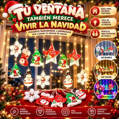 🎄 Cortina de Figuras Navideñas Luminosas ✨ ¡Transforma tus ventanas y llena tu hogar de magia navideña! 🎅🏡