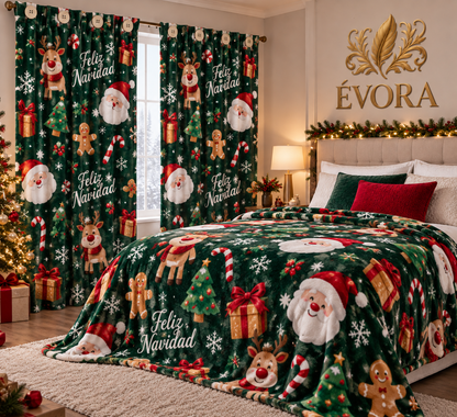 Combo Navideño de Cortinas + Cobija ÉVORA | Pon Tu Cuarto en Modo Navidad 🎅✨