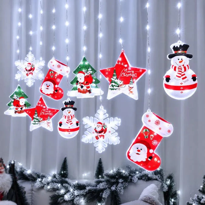 🎄 Cortina de Figuras Navideñas Luminosas ✨ ¡Transforma tus ventanas y llena tu hogar de magia navideña! 🎅🏡