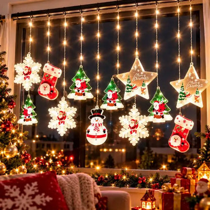 🎄 Cortina de Figuras Navideñas Luminosas ✨ ¡Transforma tus ventanas y llena tu hogar de magia navideña! 🎅🏡