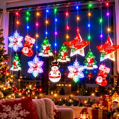 🎄 Cortina de Figuras Navideñas Luminosas ✨ ¡Transforma tus ventanas y llena tu hogar de magia navideña! 🎅🏡