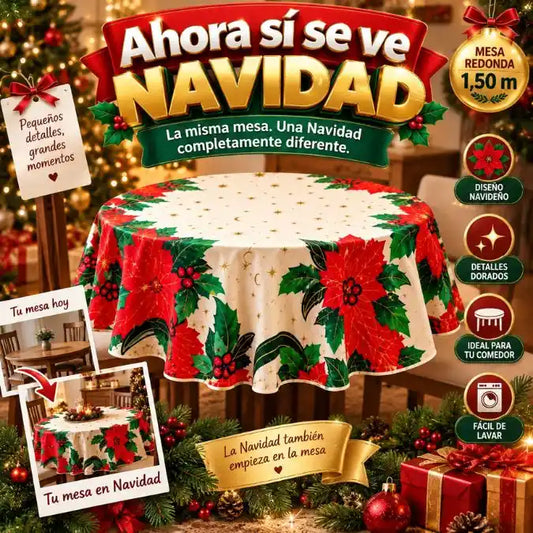 🎄 Mantel Navideño Redondo 1,50 m | ✨ Haz que tu Mesa se Vea Navidad ❤️