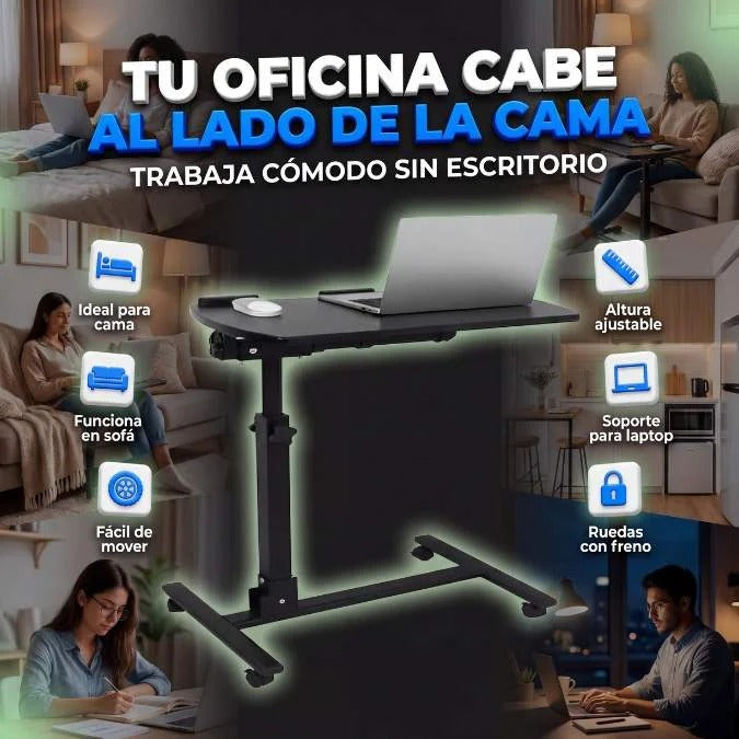 Mesa Para Laptop Plegable Con Llantas Y Altura Ajustable Color Negro'