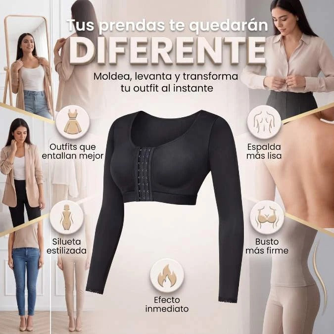 Corrector brasier con manga  que moldea, levanta el busto y mejora la postura