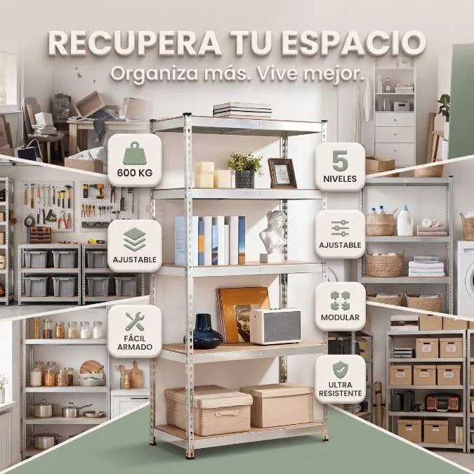 Estante 5 Niveles Personalizable-🏋️ Alta capacidad de carga: soporta hasta 600 kg en total (120 kg por estante).