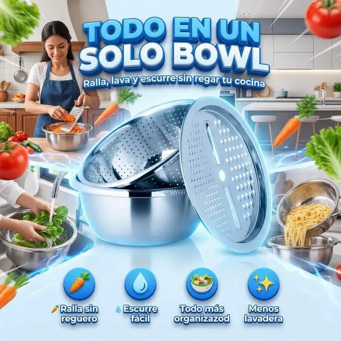 Set de Bowl con Rayador y Drenaje – 3 Litros 🥗✨