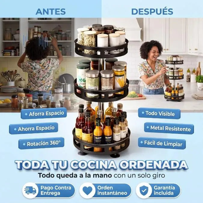 🧂 Organizador Giratorio 360° 3 Niveles de Metal