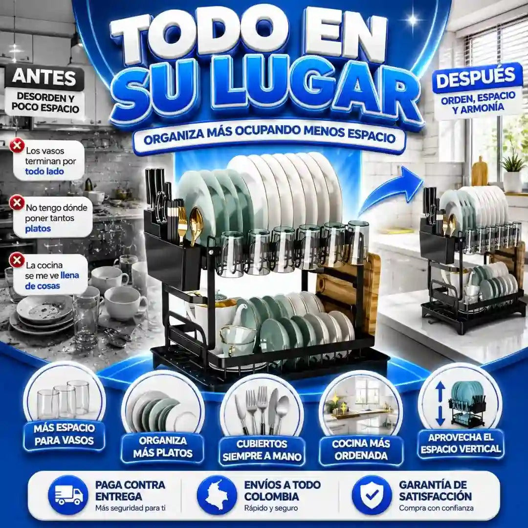 Escurridor de Platos de 2 Niveles con desague En ALUMINIO
