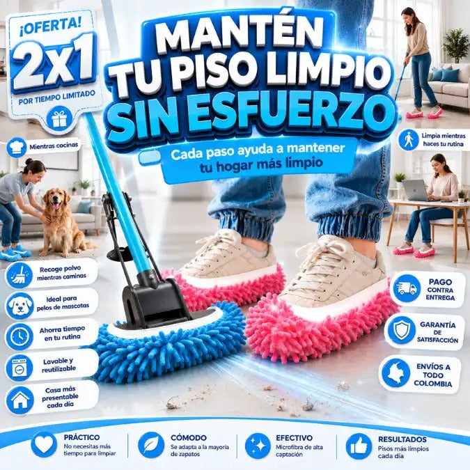 zapatón de Limpieza en Microfibra – Limpia Mientras Caminas Mantén tus pisos impecables de forma rápida, práctica y sin esfuerzo