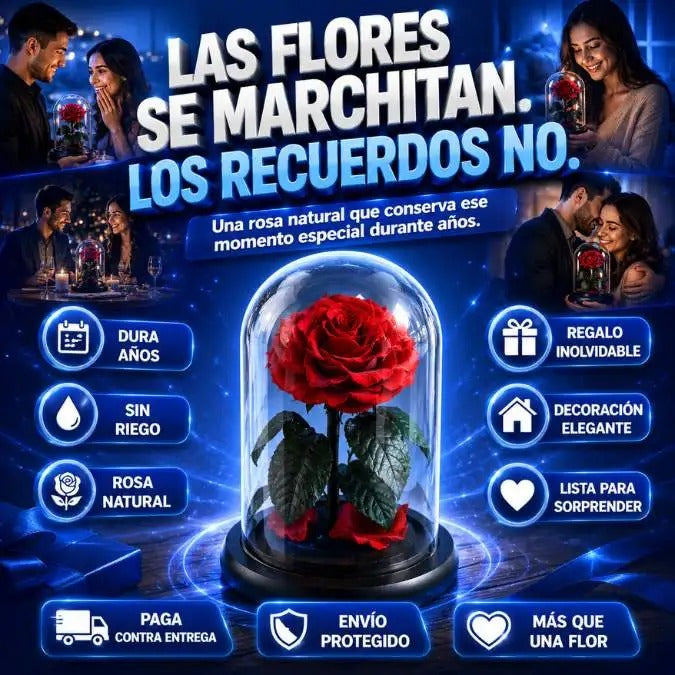 rosas inmortalizadas  naturales que pasan por un proceso de preservación científica en el que se reemplaza la savia y el agua