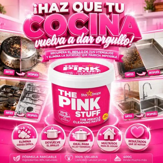 ¡Dile adiós a la grasa y las manchas imposibles con The Pink Stuff Paste!
