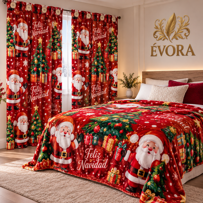 Combo Navideño de Cortinas + Cobija ÉVORA | Pon Tu Cuarto en Modo Navidad 🎅✨