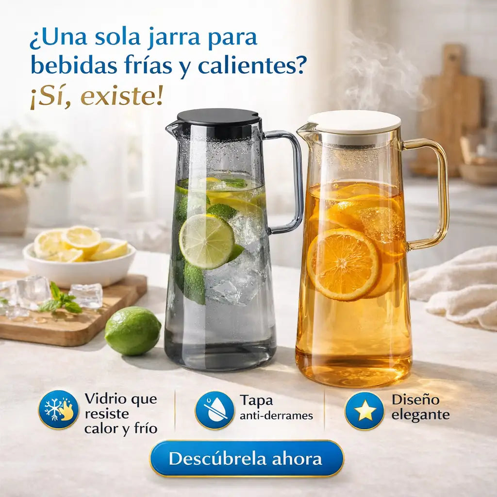 🥤Jarra de Vidrio de Borosilicato con Tapa de Acero Inoxidable – Resistente al Calor y al Frío